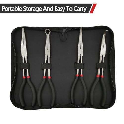 4 Pack 11" Precision Long Nose Pliers Set with Portable Bag, Insulated Grip - size: 4pcs With Bag
