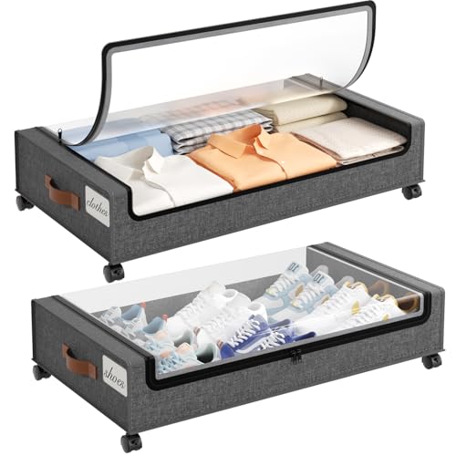 Yecaye 60L Under Bed Storage with Wheels, 2 Pack, Hemp Grey - color: Hemp Gray, size: 2 Pack