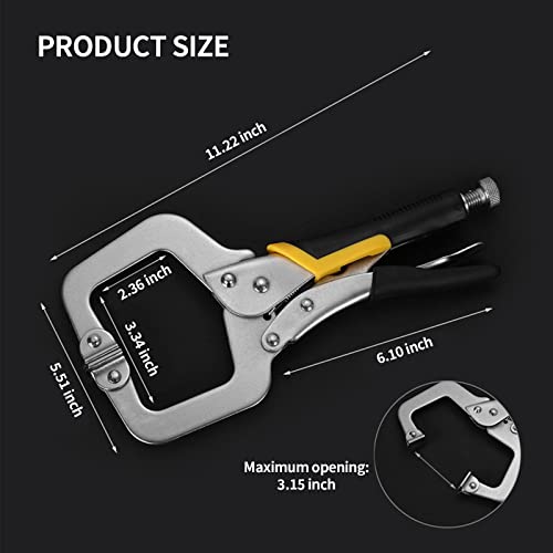 Anxingo 2 Pack 11 inch C-Clamp Locking with Swivel Pads Heavy Duty Pliers for Craftsmen Home Workshop, Metal Face Clamps - size: 2 × 11"