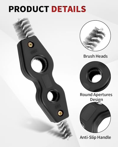 4-in-1 Copper Pipe Cleaner, Fits 1/2", 5/8", 3/4" & 7/8" Pipes, Stainless Steel Inner & Outer Thread Brush for Plumbing, Brazing, Soldering - color: Black