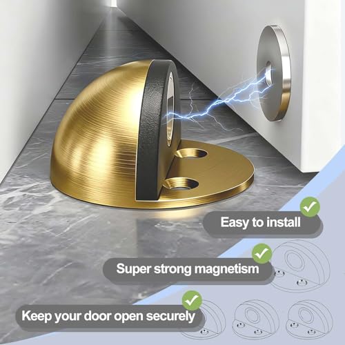4 Pack Magnetic Door Stopper, Stainless Steel Floor Door Stopper Stoppers for Bottom of Door, Self Adhesive No Drill with Screws, Door Holder to Keep Door Open