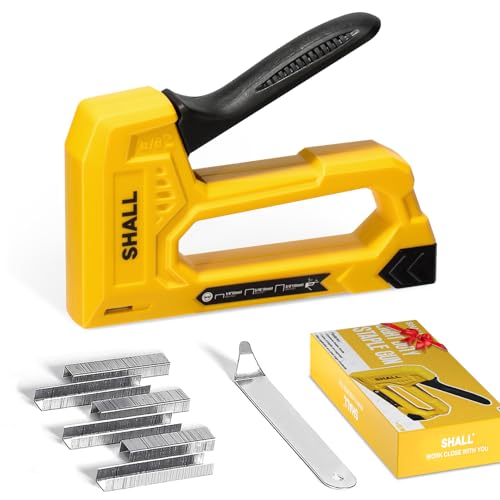 SHALL Light Duty Staple Gun for Wood - Yellow Upholstery Staple Gun with 1600pcs JT21 Staples 1/4, 5/16, 3/8 inch and Staple Remover - Fabric Stapler Gun for Crafts, DIY, Decoration - color: Yellow