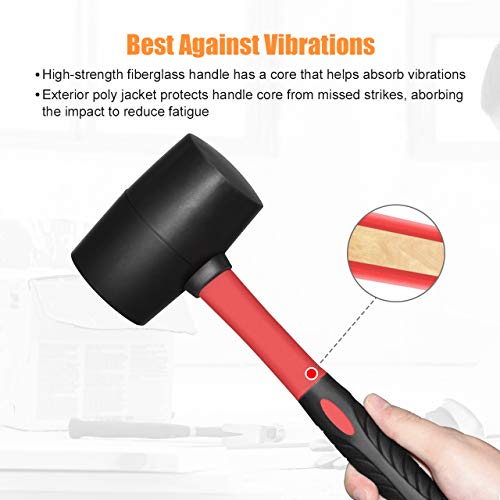 Fiberglass Handle Rubber Mallet Hammer Set without Damage,2 Packs
