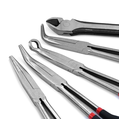 5-Piece 11" Extra Long Needle Nose Pliers Set, Premium CRV Steel - size: 5 Pieces - 11" - Straight/45°/90°/Circle/Diagonal