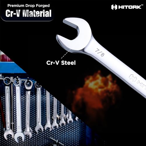 Hitork 24-Piece Combination Wrench Set, SAE (1/4"–1") & Metric (8–24mm), Cr-V Steel, Mirror Chrome Finish, 12-Point Box End, 15° Offset, with Roll Pouch – Ideal for Home, Garage & Auto Repair - style: 24 Piece Set SAE & Metric