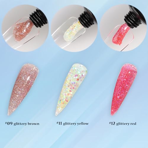 Fcozpjk Poly Gel Nail Kit - Wine Red, Brown & Iridescent Builder Gel - color: 3colors-shiny-glitter