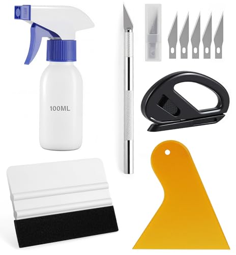 SINGARO Car Window Film Kit, 5PCS Car Glass Protective Window Wrap Tinting Privacy Film Tools, Including Vinyl Scraper, Felt Scraper, Cutter with Blade, Film Cutter, Spray Bottle - color: 5pc