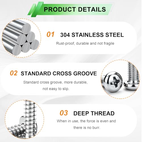 280Pcs Pan Head Wood Screws Assortment Kit,304 Stainless Steel Self Tapping Wood Screws #6/#8 Screw Kit,Round Head Screws Phillips Drive, Sheet Metal Screws - size: 280PCS-SV