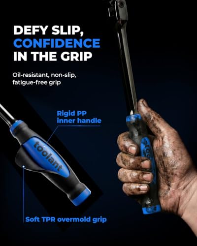 toolant 3/8" Drive Flex Head Ratchet Wrenches with Blue Rubber Handle, 90 Tooth Compact Flex Head Socket Ratchet Wrench, 12 Inch Length - size: 3/8"-12inch(Blue Handle), style: Flex-head Ratchet
