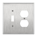 ENERLITES Combination Toggle & Duplex Metal Wall Plate, Midsize, Silver - color: Stainless Steel, size: Mid-Size