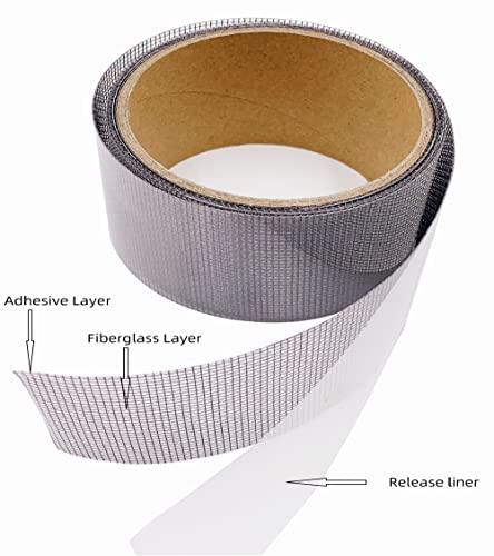 FLYZZZ Window Screen Repair Kit Tape Extra Wide 4''x16.4' Black Adhesive & Waterproof 3-Layer Fiberglass fix for Screen Door and Window Screen