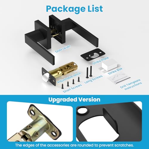 Estmoon 4 Pack Passage Door Knobs - Black Door Handle Interior Door Levers, Heavy Duty Non-Locking Locksets Hall Closet Handles, Reversible for Right & Left Sided Doors