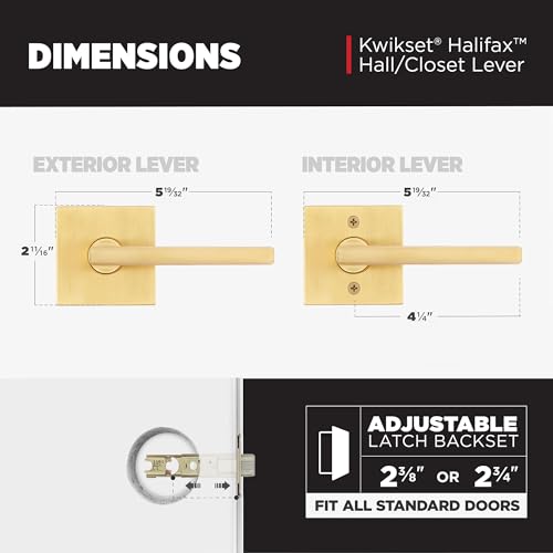 Kwikset 720HFLSQT-4 Halifax Lever with Square Rose Passage Door Lock with 6AL Latch and RCS Strike Satin Brass Finish - color: Satin Brass, size: 1 Pack