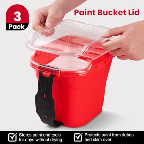 Mister Rui Paint Brushes Paint Cup with Hand Held Paint Bucket Liner & Lid - size: 1PCS, 2" Short, Red Paint Cup