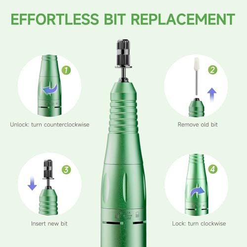 Professional Nail Drill, 45000RPM Rechargeable Electric File,Soft Green - color: Fresh Green