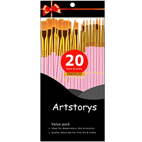 Artstorys Paint Brushes Set, 20 Pcs Acrylic Oil Watercolor Painting Brushes - color: Blush