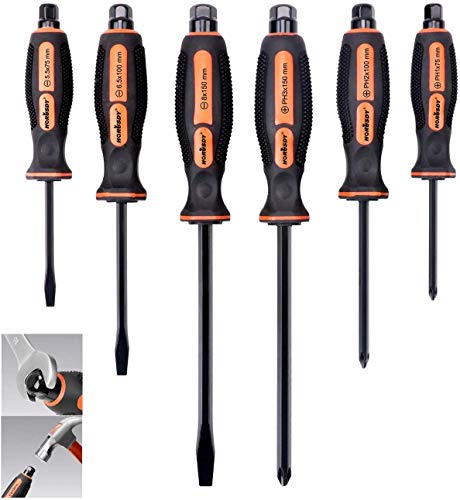 HORUSDY 6-Pieces Magnetic Screwdriver Set, 3 Phillips and 3 Flat Head Tips Screwdriver for Fastening, Chiselling and Loosening Seized Screws (New Screwdriver Set) - style: 6-Pieces Magnetic Screwdriver Set