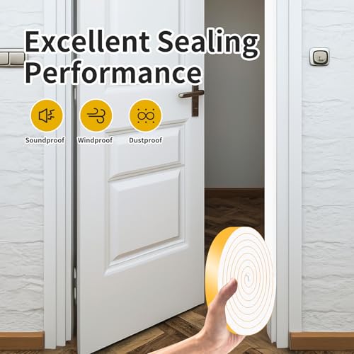 Door Seal Strip,High Density CR Insulation Tape,1/2 in x 1/2 in x 26Ft - color: White, size: 1/2 in x 1/2 in x 26 ft