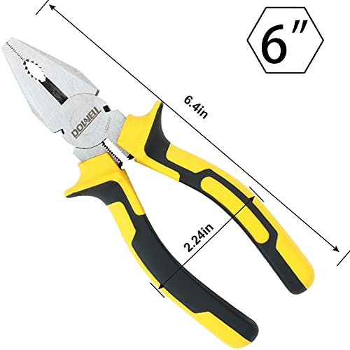 DOWELL Lineman's Pliers, Wire Cutter Heavy Duty, 6 Inch | 6-inch combination pliers, nickel-chromium steel, induction-hardened cutter, machined jaws, ergonomic grips, ANSI certified - size: 6" Lineman's Pliers
