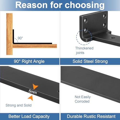 Black L Brackets Metal Heavy Duty Shelf Brackets 8 in 6 Pack , Floating Shelf Bracket for Shelves Support Bracket for DIY Decorative with Screws - size: 8Inch