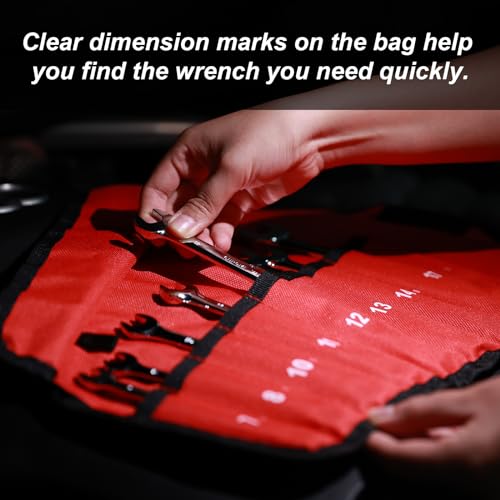Egofine 8-Piece Ratcheting Wrench Set, Cr-V Steel Mertic Wrench Set from 7mm to 17mm wrench, 72 Teeth Ratchet Wrench, 12 Point Open End & Box End Combination wrench set with Roll Up Pouch - size: Metric-8 piece set