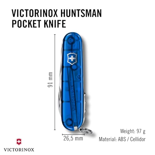 Victorinox Huntsman Swiss Army,15 Function Pocket Knife, Blue Transparent - color: Blue Transparent, style: Single Knife