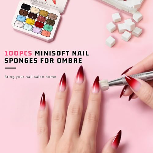 Ombre Gel Polish Palette,16Colors Pat Gel Paint Nail Art Kit Sponge Patting - color: 16 Colors H