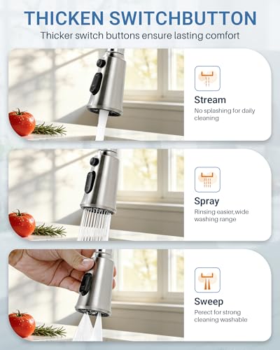 WOWOW Kitchen Faucet Head Replacement – 304 Stainless Steel 3-Mode Pull Down Spray Head with 13 Adapters, Compatible with Moen Delta Kohler American Standard, Easy DIY Install, Brushed Nickel - color: Brushed Nickel