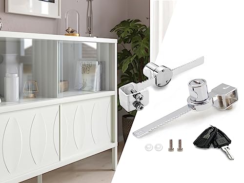 XIEHE 318 Sliding Glass Door Lock, Closet Locks for Sliding Doors with 2 Keys, Ratchet Lock with Chrome Finish, No Drill Cabinet Door Lock (1 Pack, Keyed Different) - size: 1pack, Keyed Different