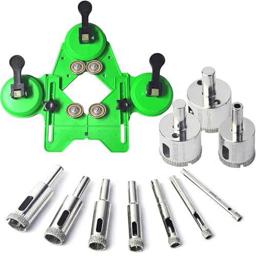 Diamond Drill Bits for Glass 1/4"~2" Tile Drill Bits Set with Three Suction Cups Hole Saw Guide Jig Diamond Hole Saw Drill Bit for Ceramic Pots Porcelain Tile Granite Marble10PCS - size: 1/4"-2"