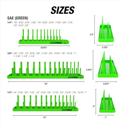 OEMTOOLS 22233 6-Pc SAE & Metric Socket Tray Set for Sizes 1/4", 3/8”, 1/2" - color: Black/Green