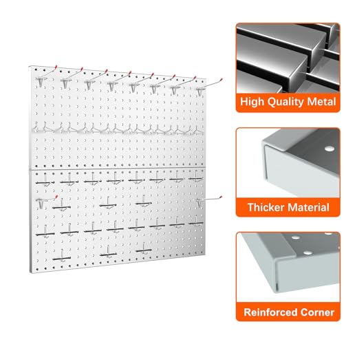 TORACK Metal Pegboard Wall Tool Organizer 24"x24", 70 PCS Tools Pegboard - color: Gray