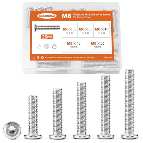 M8 x 30mm 35mm 40mm 45mm 50mm Flat Round Head Hex Socket Cap Screws Bolts, Furniture Screws, 304 Stainless Steel, Allen Hex Drive, Metric Fully Threaded, Bright Finish, Assortment Kit 25PCS - size: M8 x 30/35/40/45/50mm (25PCS)
