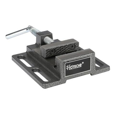 Hoteche 4-Inch Drill Press Vise, Bench Vise Clamp for Drilling Machine, Heavy Duty Milling Vice with Hardened Tempered Jaws, Black Powder Coated Slotted Workbench Fastener for Metal & Woodworking - size: 4-Inch