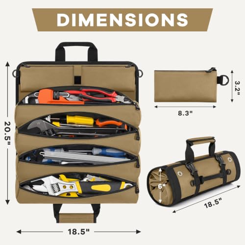 ANILD 18.5 Inch Extra Long Tool Bag Roll Up, Roll Up Tool Bag Organizer - color: Khaki, size: X-Large