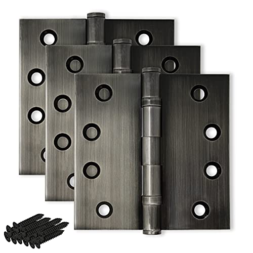 Solid Brass Door Hinge Heavy Duty Ball Bearing Polished 4x4 Inch - Set of 3 Hinges (Pewter) - color: Pewter