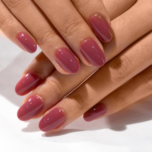 CurvLife Short Oval Fall Press On Nails, Rose Pink, Soft Gel - color: A7 - Red Purple rose