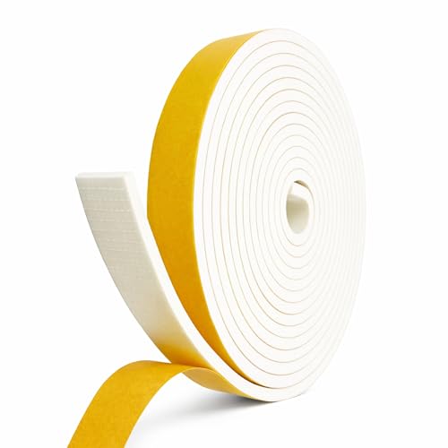 Weather Stripping Foam Tape, 17 Ft Door Seal Strip, EVA Material, High Density 1/4" Thick, No Residue Adhesive, Weatherproof Door Seal Strip for Sliding Door, Windows, White (1" Wide) - size: 1" Wide
