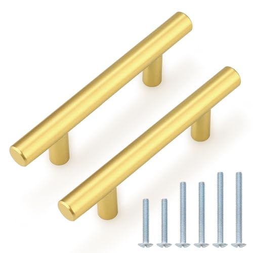 Probrico 30 Pack 3 Inch Center-to-Center Kitchen Cabinet Pulls T Bar Gold Cabinet Handles Modern Drawer Hardware Dresser Pulls, 5 Inch Total Length - color: Gold, size: hole center 3"