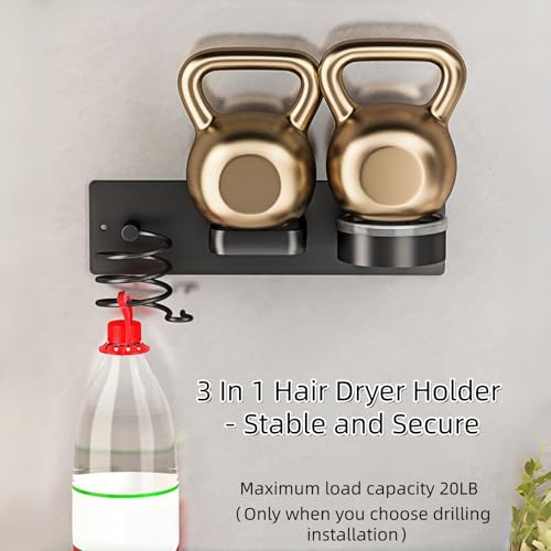 Hair Dryer Holder Wall Mounted Blow Dryer Holder Curling Iron Holder Straightener Holder 3 in 1 Bathroom Metal Hair Tool Organizer Rack（Matte Black） - color: Black