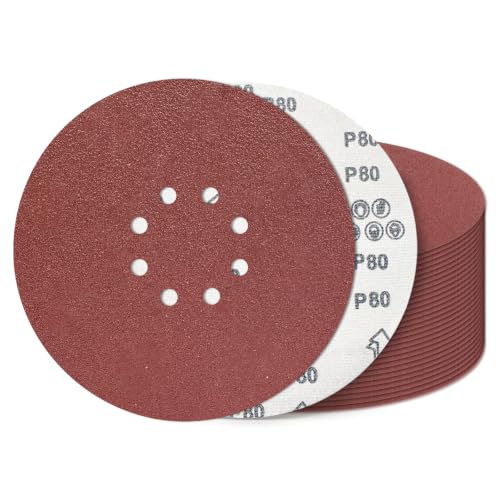 9 Inch 8 Hole Sanding Discs 80 Grit 20 Pack Hook and Loop Disc - style: 9 inch 8 hole-80 Grit