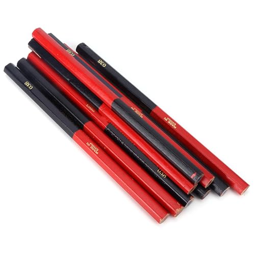 Carpenters Pencil 10Pcs,Hex 2‑Head Red Blue Round Wire Carpenters Pencils with Thickened Core, Woodworking Construction Pencils for Marking Drawing Writing(6.9in)