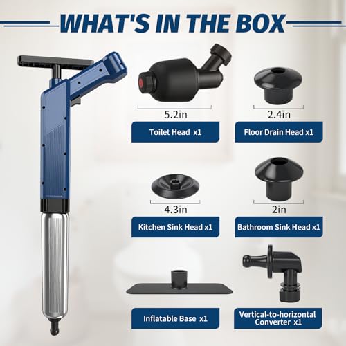 Toilet Plungers for Bathroom Heavy Duty, High Pressure Toilet Auger Air Drain Blaster with Real-Time Toilet Snake Drain Clog Remover,Toilet Unclogger Tool,Sink Shower Tubs Plumbing Clogs (Blue) - color: Blue