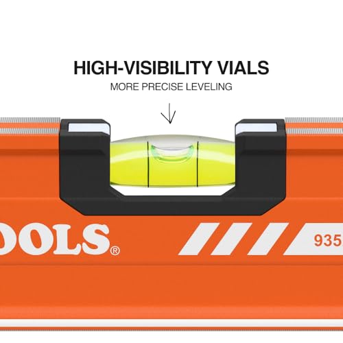 Klein Tools 93524MAG 24-Inch Box Level, Magnetic Box Beam Bubble Level, 3 Vials, High Visibility Orange, Aluminum Body, V-Groove and Magnet Track - size: 24-Inch Magnetic