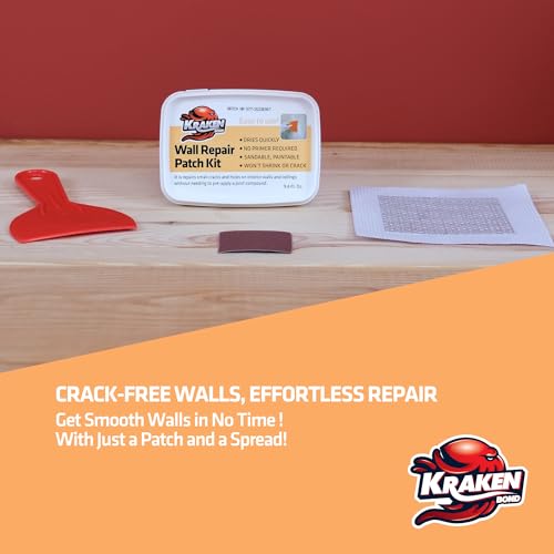 Kraken Bond Drywall Patch Repair Kit - (2x8 fl.oz.) Easy to Use Wall Patch Repair Kit for Drywall Hole & Cracks, Includes Aluminum Self-Adhesive Patch, Grit Sandpaper, Plastic Putty Knife, 2 Pack - size: 2 Pack