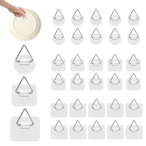 Bilillo 30PCS Adhesive Picture & Plate Hangers, No Nails Wall Hooks, Invisible Heavy Duty Sticky Hanging Hooks for Frames, Plates, Wall Art Decor, No Damage (Round & Square) - style: 30 Pcs Round & Square