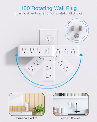 Surge Protector Outlet Extender Rotating Plug, 9 AC Multi Plug Wall Outlet - color: White, size: 9AC, 1 Pack