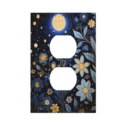 Art Moonlit Garden Duplex Outlet Cover Plate - color: Moon Flowers, size: 1 Gang Duplex/5x3 IN