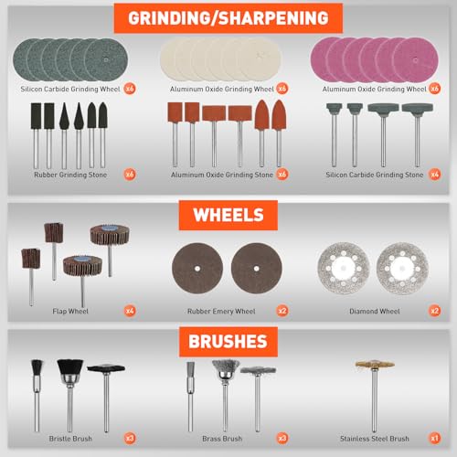 HORUSDY 308-Piece Rotary Tool Accessory, 1/8-in Shank Rotary Tool Kit, for Easy Polishing, Sanding, Cutting, Drilling, Engraving, Sharpening, Grinding with Carrying Case