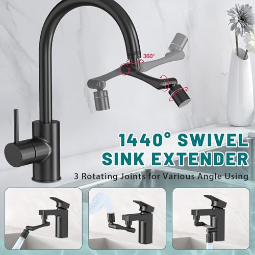 CECEFIN 1440 Swivel Faucet Extender for Kitchen/Bathroom Sink, NSF/ANSI 372 - color: B- Black- Swivel Faucet Aerator